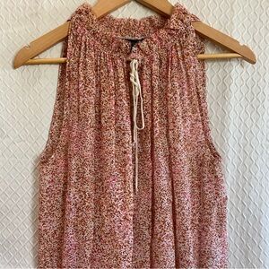 100% Silk Express Pink Floral Smocked-Neck Sleeveless Top. Small. Airy/light.